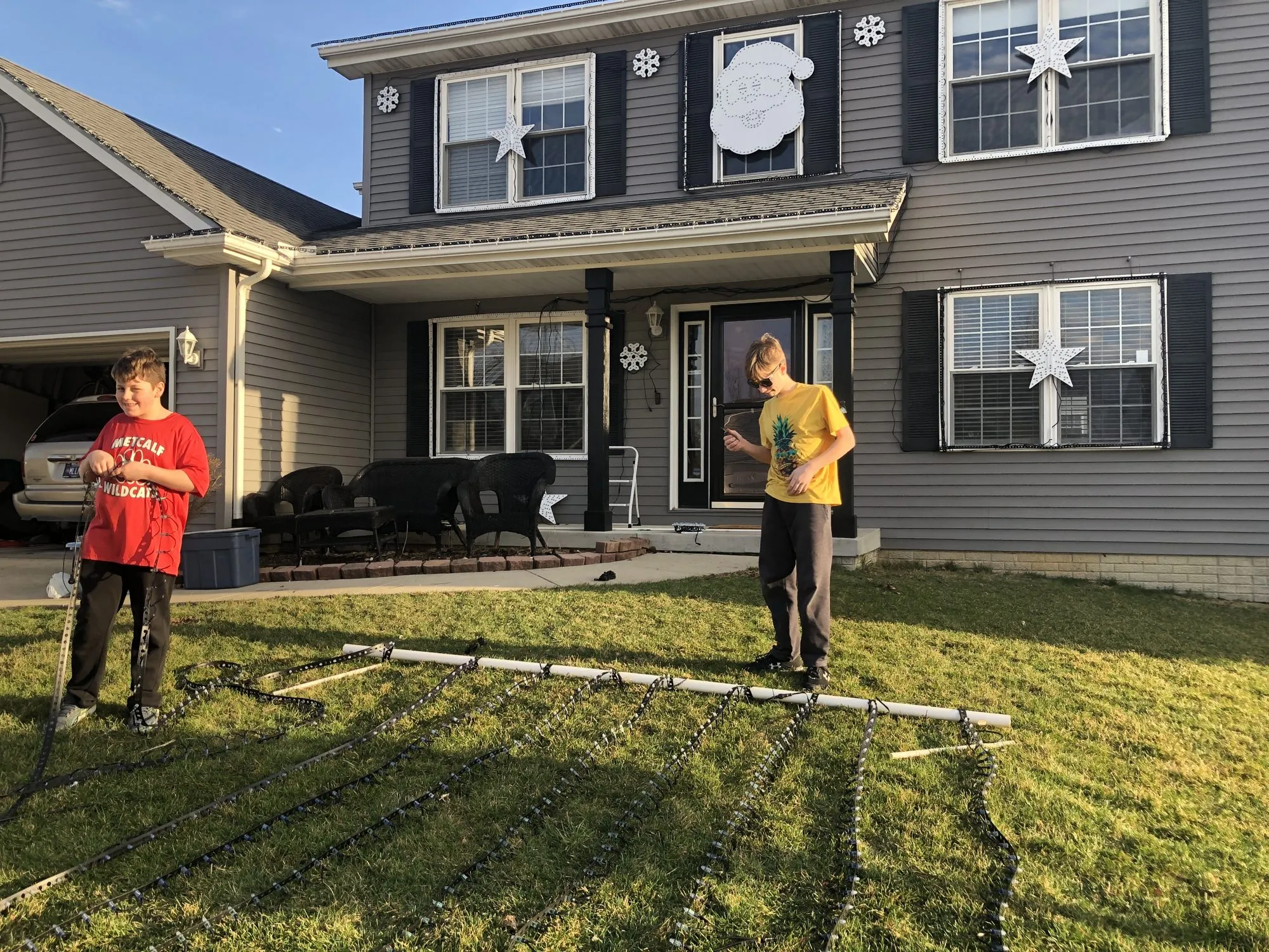 Max (yellow) and Will (red), the Quarantunes build crew, 2020