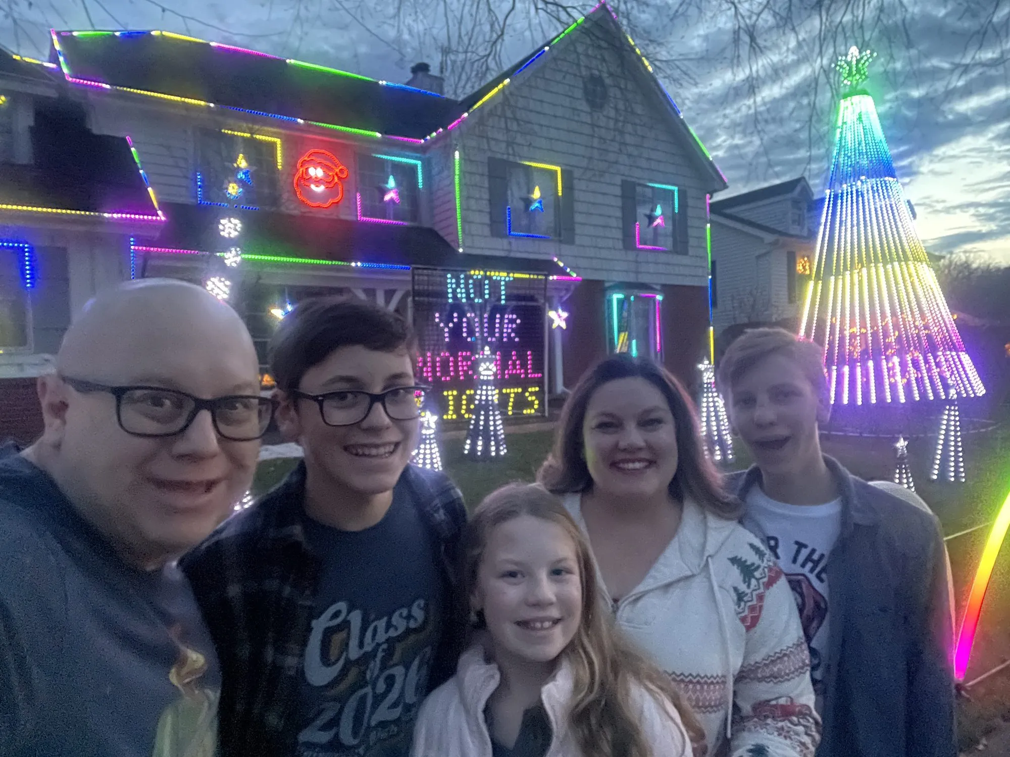 Ben, Will, Violet, Lucinda and Max in front of the show, 2023